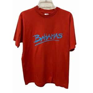 Vintage Nassau Bahamas Men's L Orange Neon Logo Single Stitch T-Shirt Made USA
